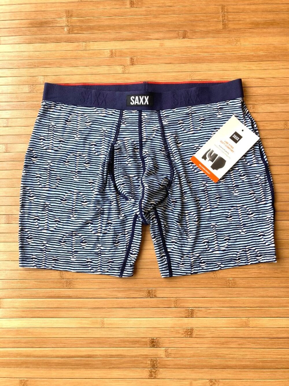 SAXX Vibe Xtra Soft Comfort Boxer Brief Mens Large L Anchor Stripe Blue NWT